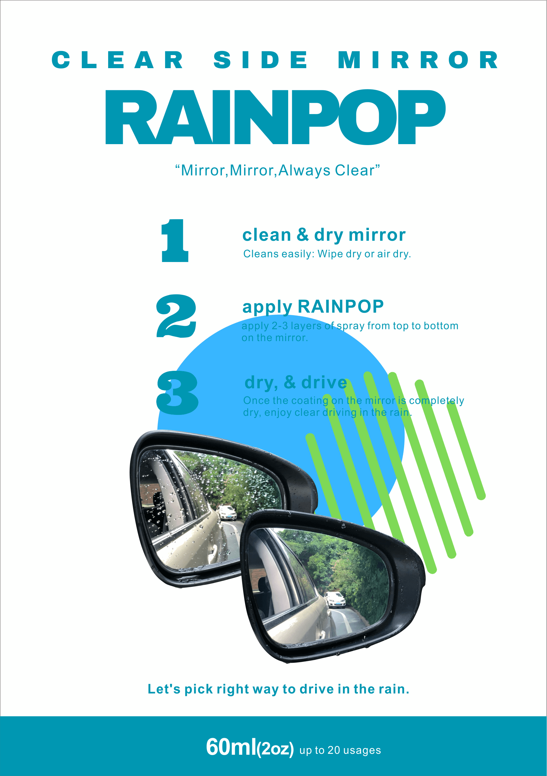 RainPOP, a product for clear car mirror